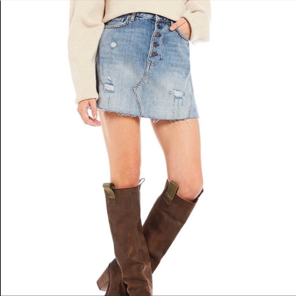Free People - We the Free Denim A-Line Distressed Mini Skirt Size 29